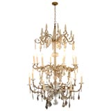 Large Italian Gilt Iron and Glass Chandelier